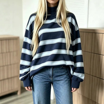 Sweatshirt femme imprimé à rayures – Décontracté et tendance
