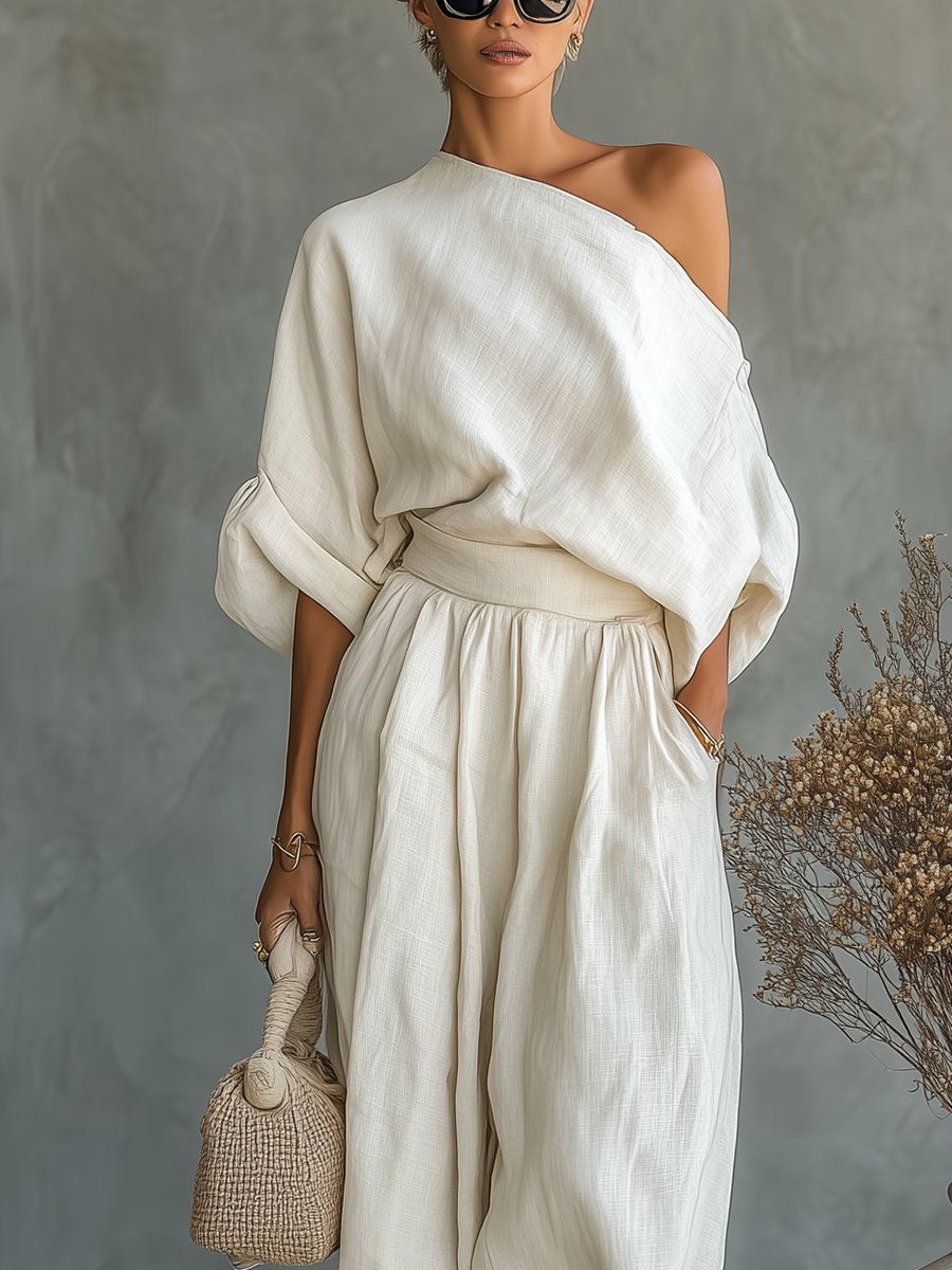 Ensemble femme épaules dénudées et pantalon fuselé – Léger et chic
