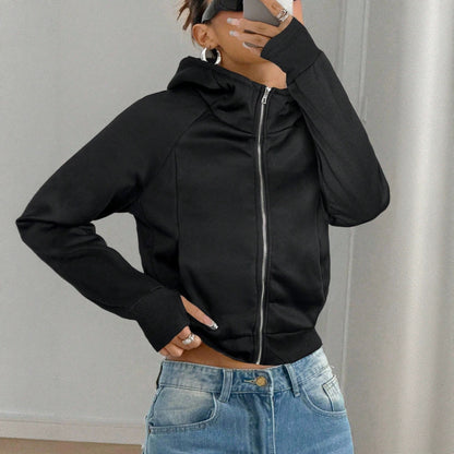 Sweat court femme a capuche uni - Decontracte et confortable