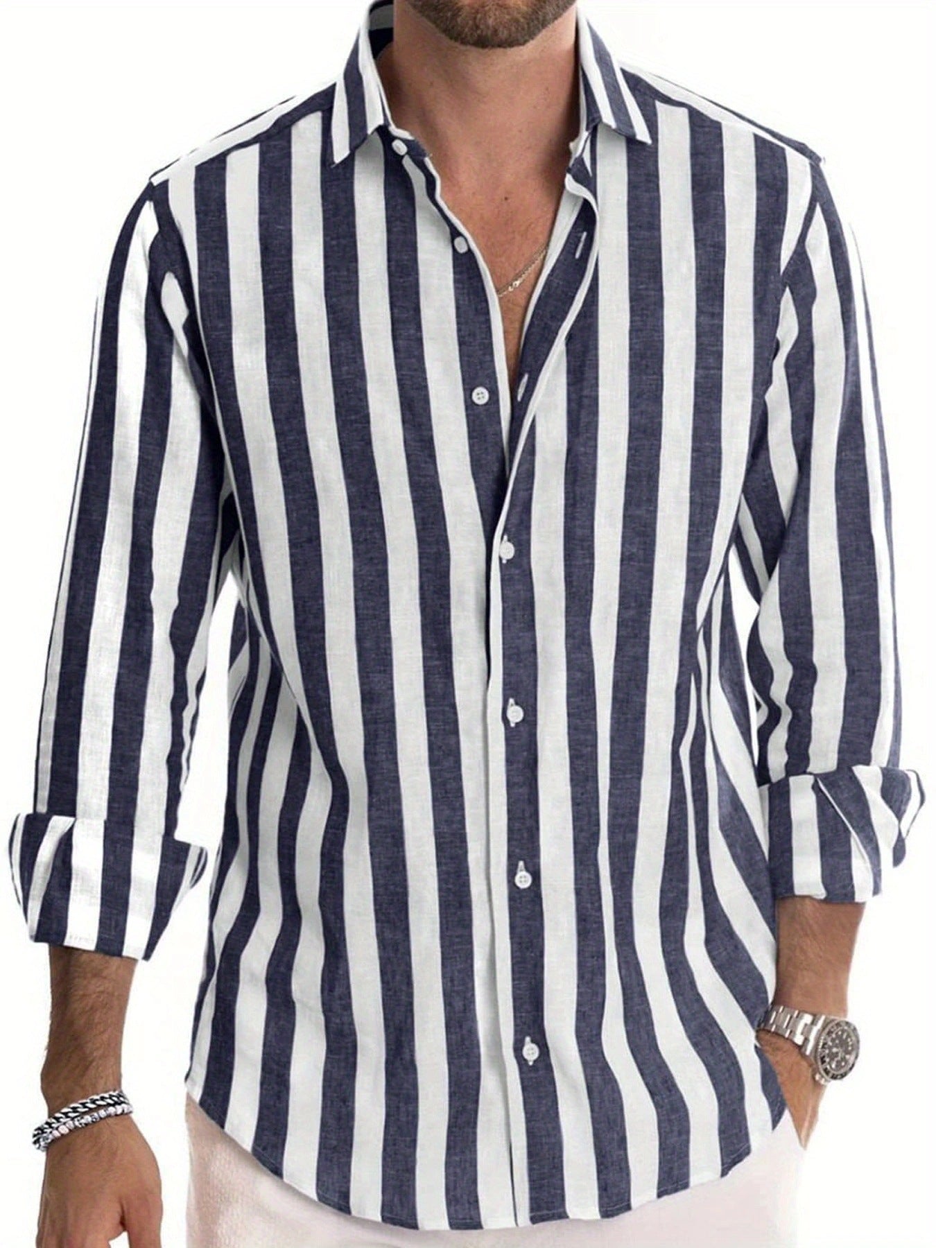 Chemise rayée élégante pour homme – Manche longue style décontracté et moderne