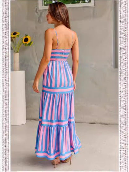 Robe longue d'été à rayures élégantes – Bretelles fines
