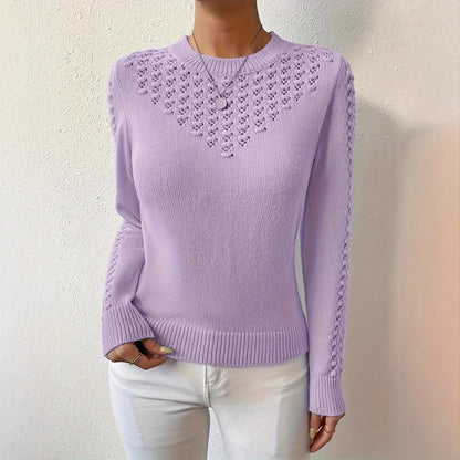 Women's openwork crew-neck sweater - Soft and elegant