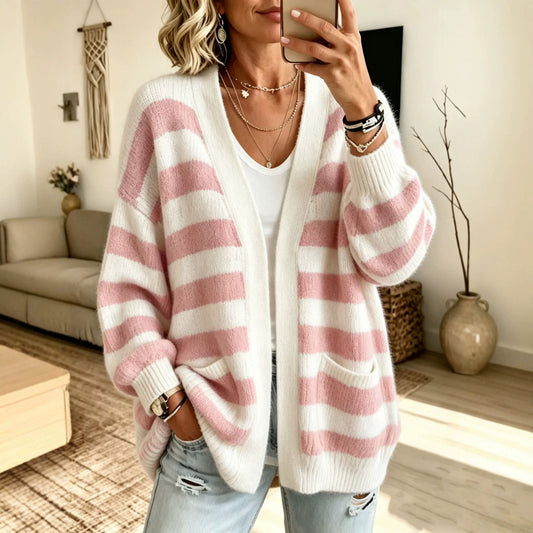 Cardigan raye femme avec poches - Confortable et pratique
