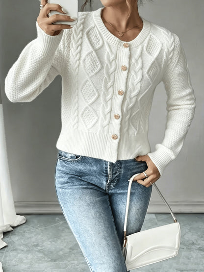 Cárdigan de punto trenzado para mujer con botones - Elegante y suave
