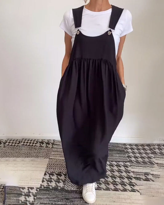 Elegant Maxi Overalls Dress for Women – Casual Chic Flowing Sleeveless Style
