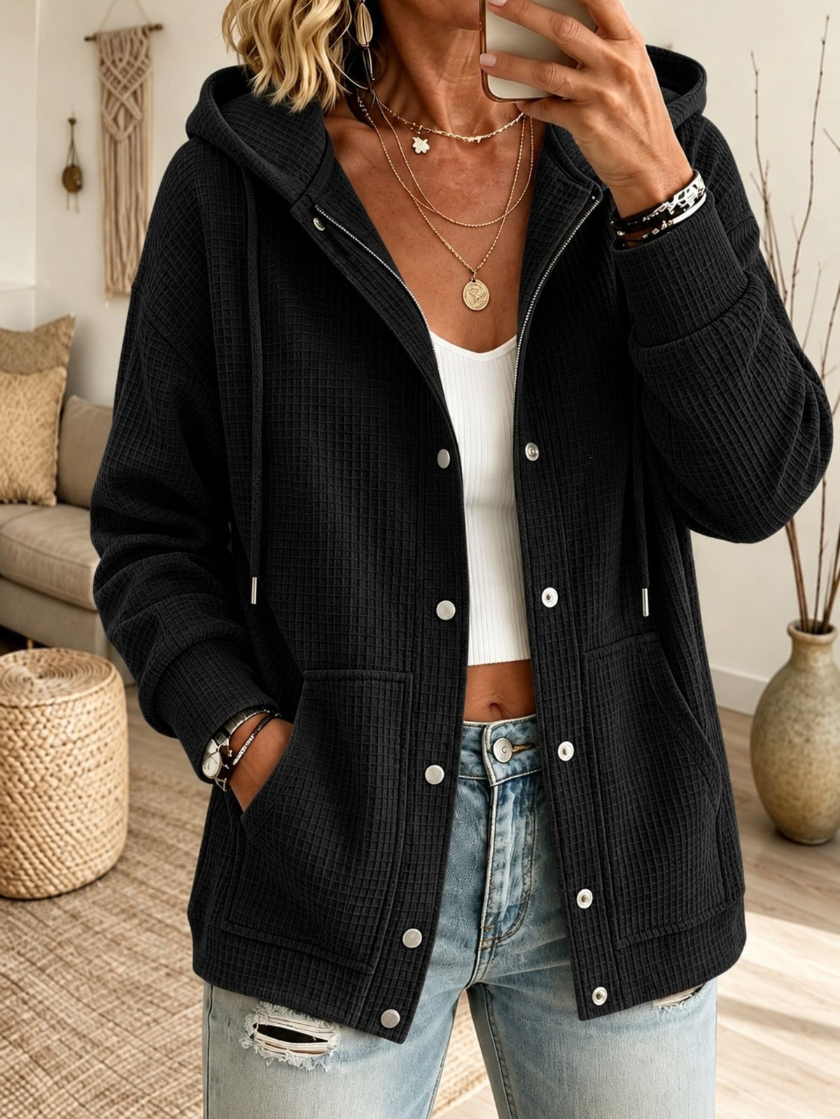 Cardigan da donna con cappuccio e coulisse - Casual e confortevole
