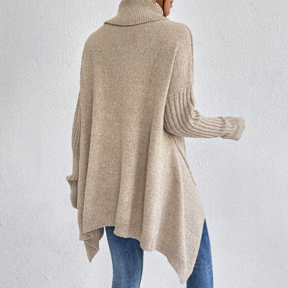 Pull Col Roulé Irrégulier pour Femmes – Pull Tricoté Ample à Manches Longues