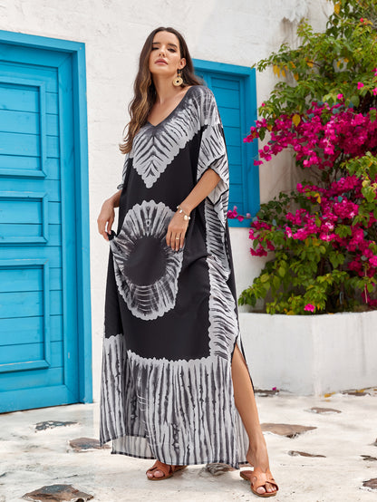 Vestido largo estampado para mujer con cuello en V - Ligero y veraniego