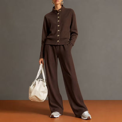 Ensemble cardigan col montant et pantalon large - Chic et confortable
