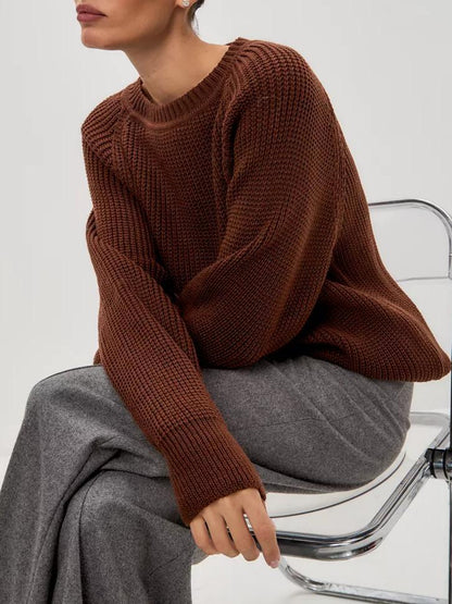 Jersey de punto grueso liso para mujer - Corte cómodo y abrigado