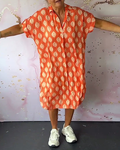 Robe Décontractée Femme Printemps – Col À Revers Manches Courtes Style Estival