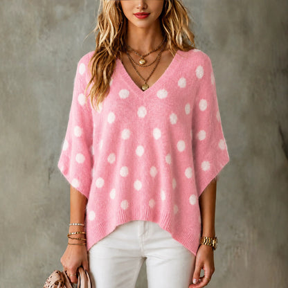 Top da donna in maglia a pois con scollo a V - Leggero e originale