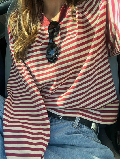 Retro Color-Block Striped Women's Top – Casual, Comfortable Everyday Style