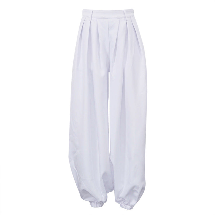 Pantalon femme blanc taille haute coupe ample