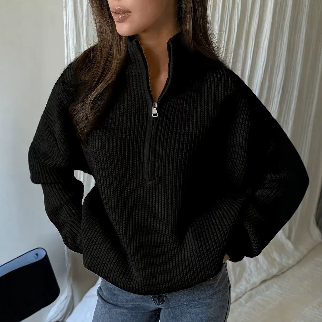 Women's Oversized Zip-Up Knit Sweater – Versatile and Comfortable Casual Style