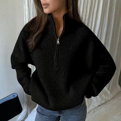 Women's Oversized Zip-Up Knit Sweater – Versatile and Comfortable Casual Style