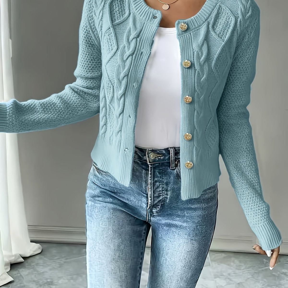 Cárdigan de punto trenzado para mujer con botones - Elegante y suave