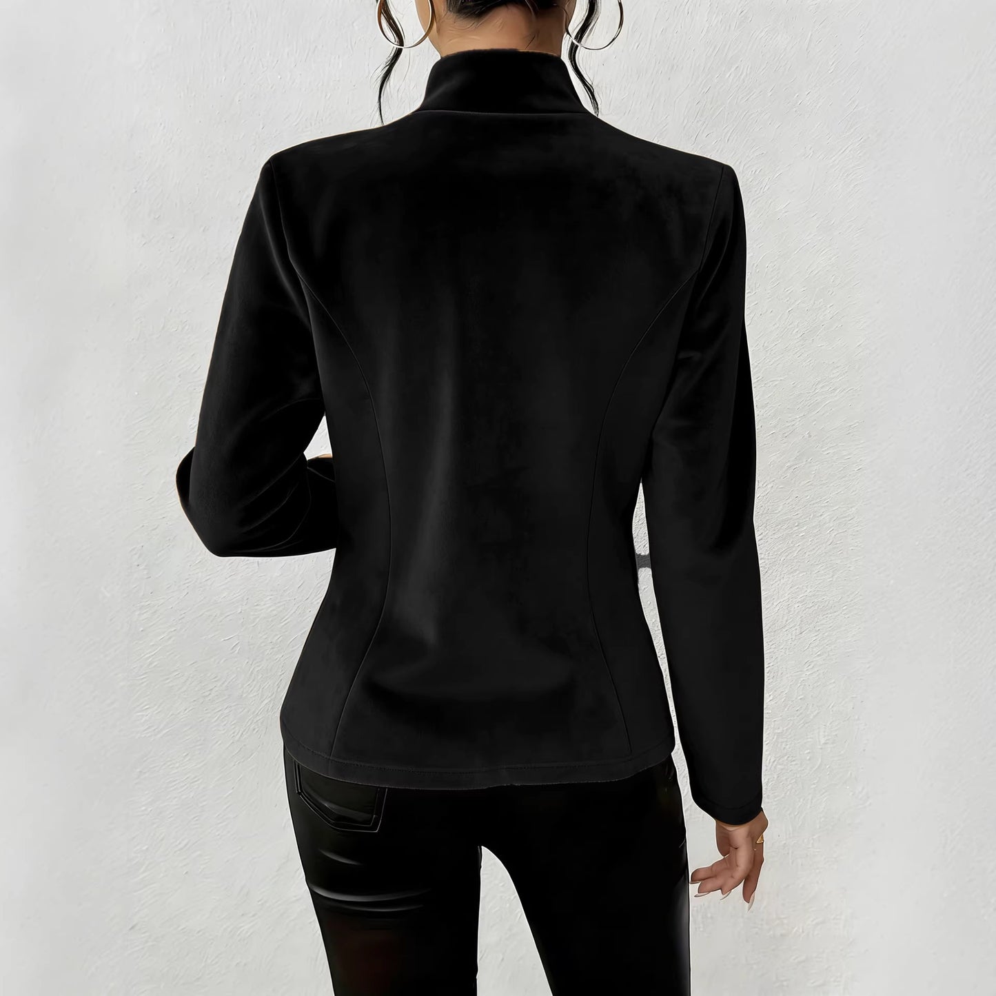Blazer femme effet suedine a col V et trois boutons