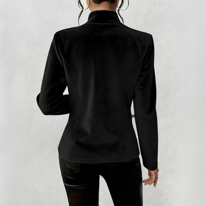 Blazer femme effet suedine a col V et trois boutons
