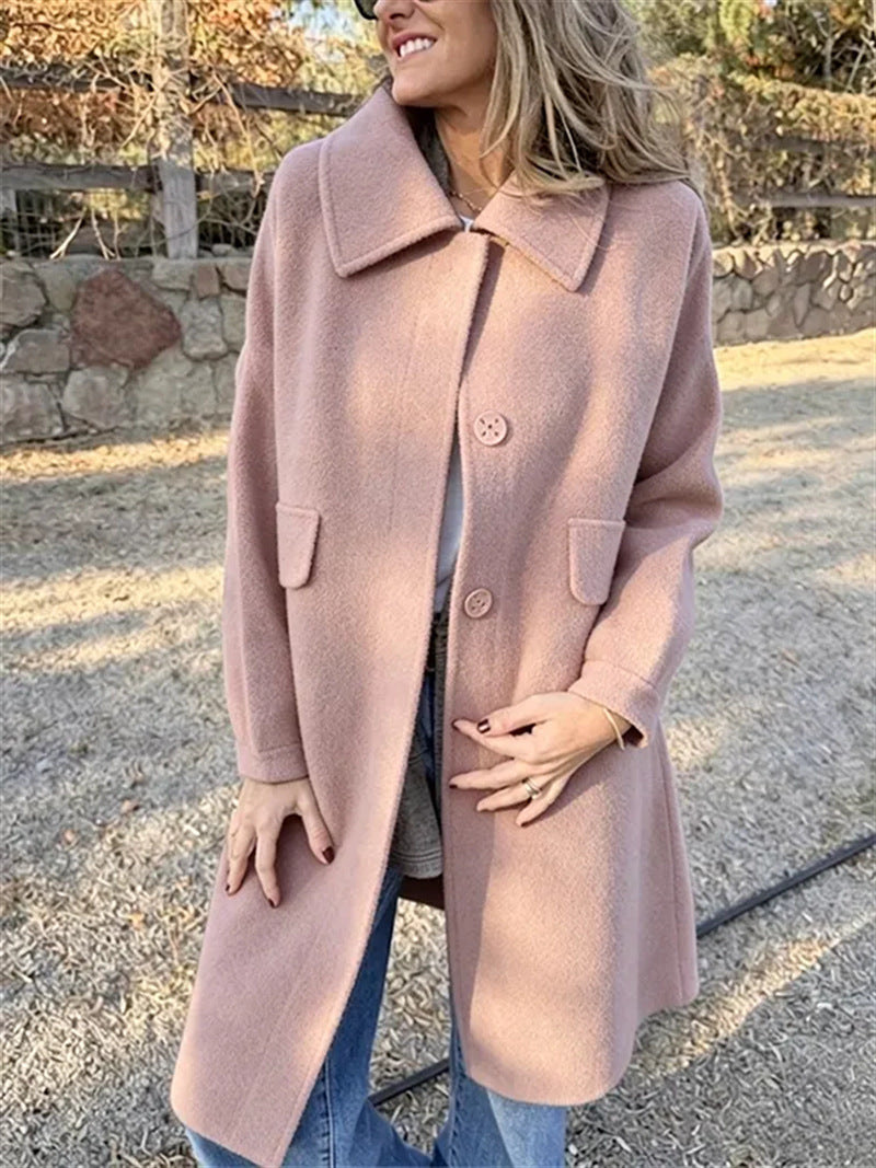 Women's casual single-breasted wool jacket – Elegant and warm everyday style