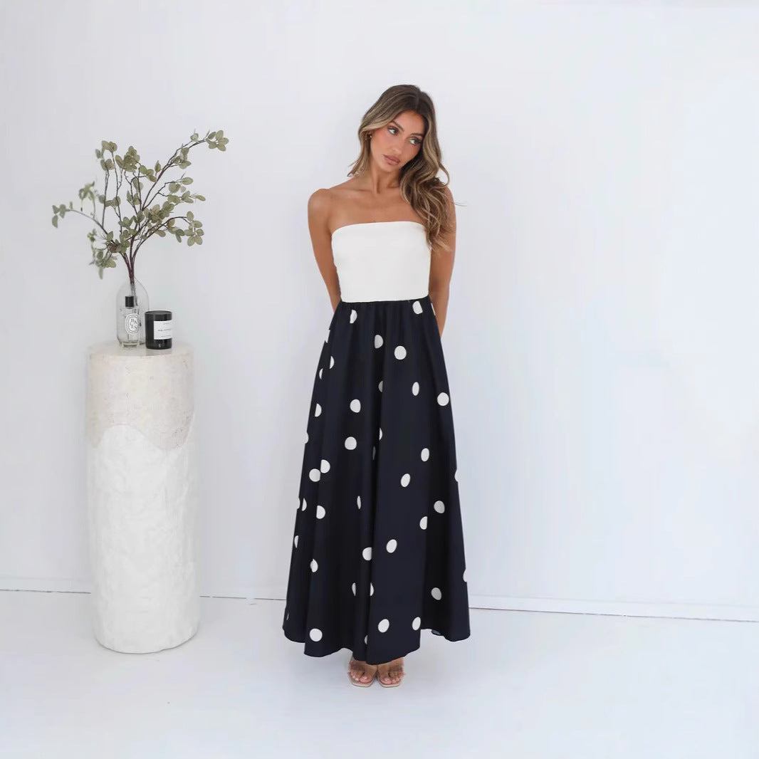 Robe maxi à patchwork à pois pour femme – Élégante robe tube A-line