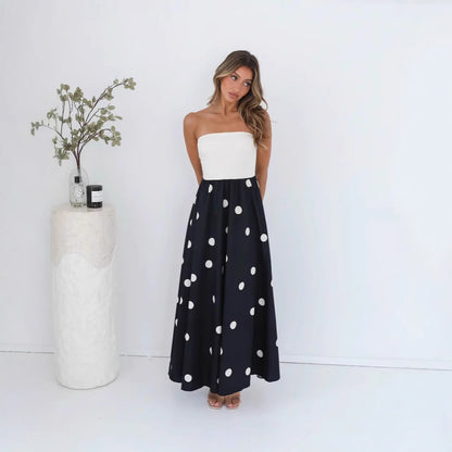 Robe maxi à patchwork à pois pour femme – Élégante robe tube A-line