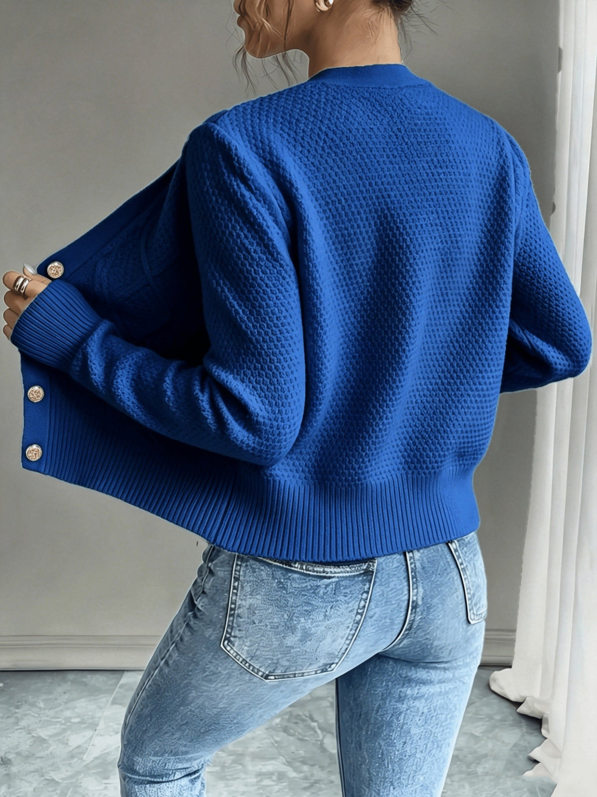 Cárdigan de punto trenzado para mujer con botones - Elegante y suave