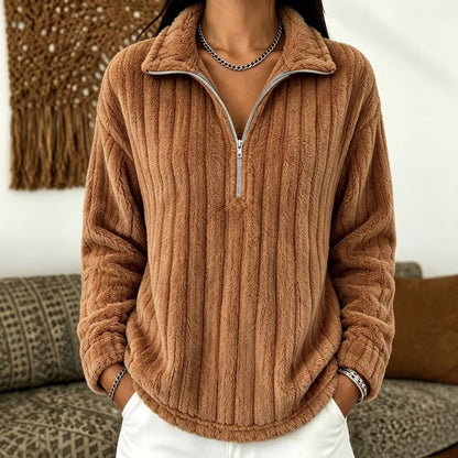 Women's ribbed sweater with zip collar - Warm and comfortable