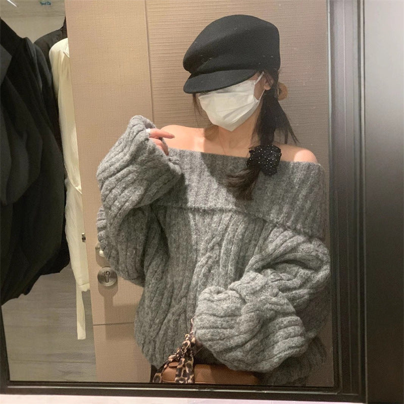 Pull femme en maille effet vison synthétique épaules dénudées – Style doux, douillet et élégant