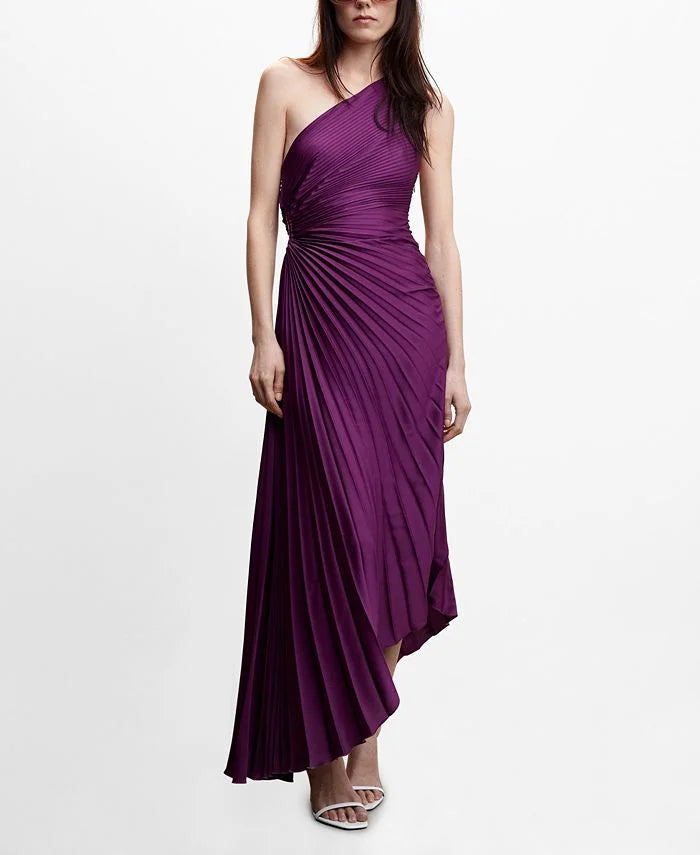 Asymmetric pleated maxi dress for women - Elegant and flowing
