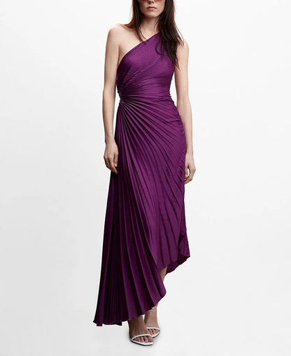 Asymmetric pleated maxi dress for women - Elegant and flowing