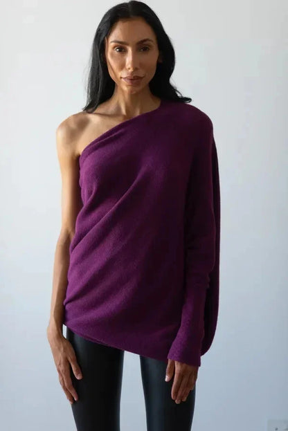 Asymmetrisk draperet damesweater - Flydende og elegant