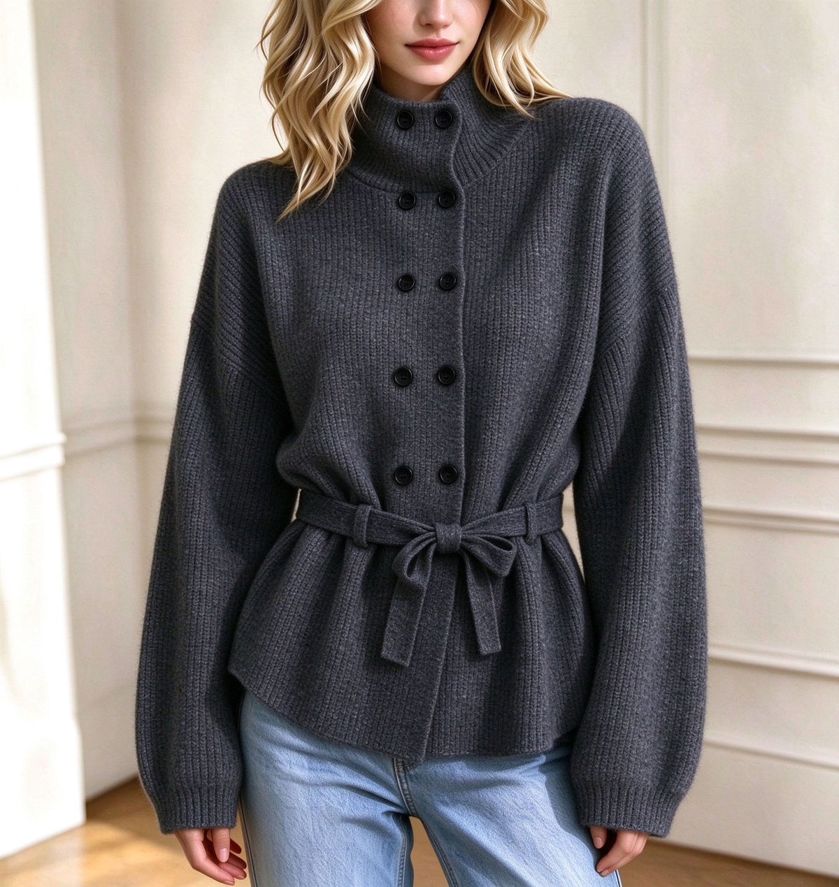 Cappotto da donna in maglia doppiopetto – Elegante e caldo