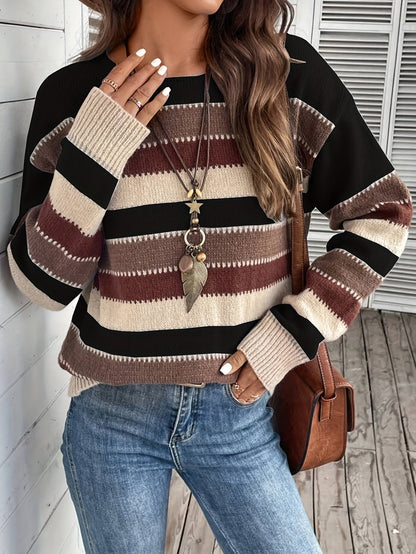 Maglione da donna a righe con girocollo - Morbido e confortevole