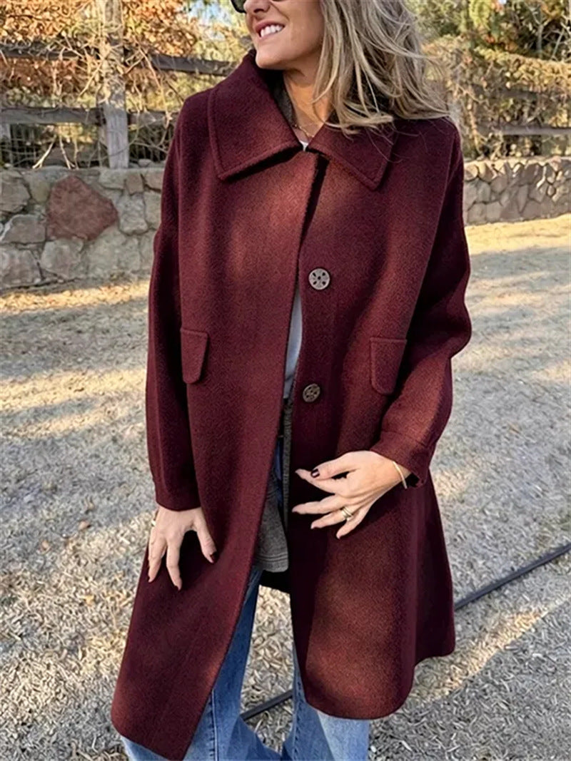 Women's casual single-breasted wool jacket – Elegant and warm everyday style