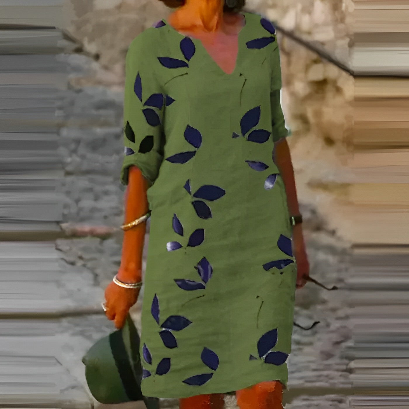 Robe Midi Florale Élégante Femme – Coupe Décontractée Col V pour l’Été