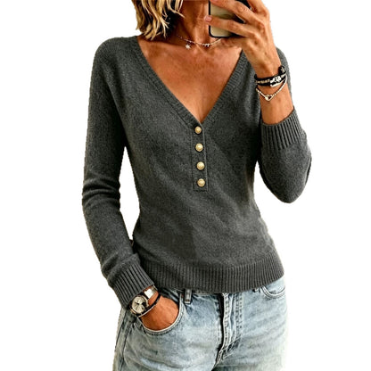 Maglione semplice da donna in maglia con scollo a V – Uno stile autunno-inverno confortevole ed elegante