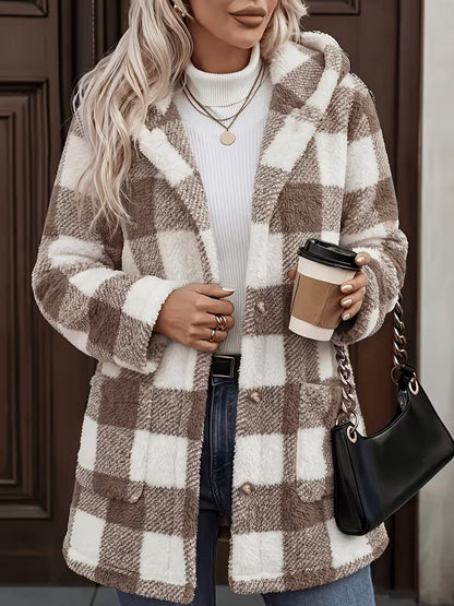 Cappotto da donna a quadri con tasche - Caldo e rétro