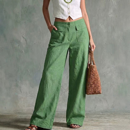 Pantalon femme uni ample a taille elastique decontractee