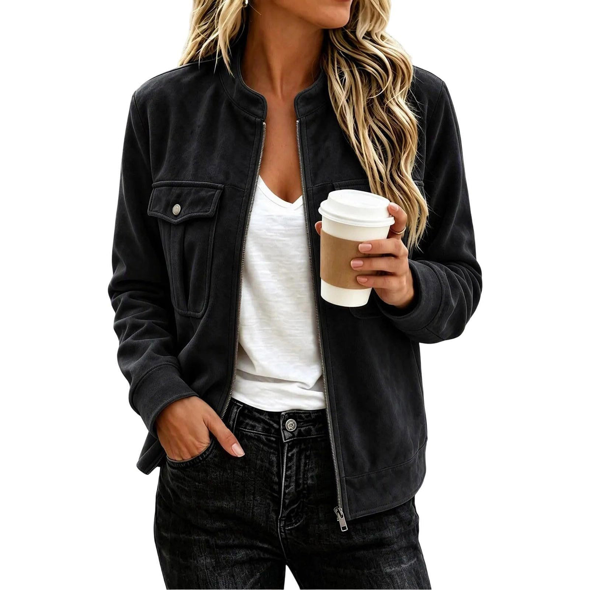 Veste femme effet suédine zippée - Casual et élégante