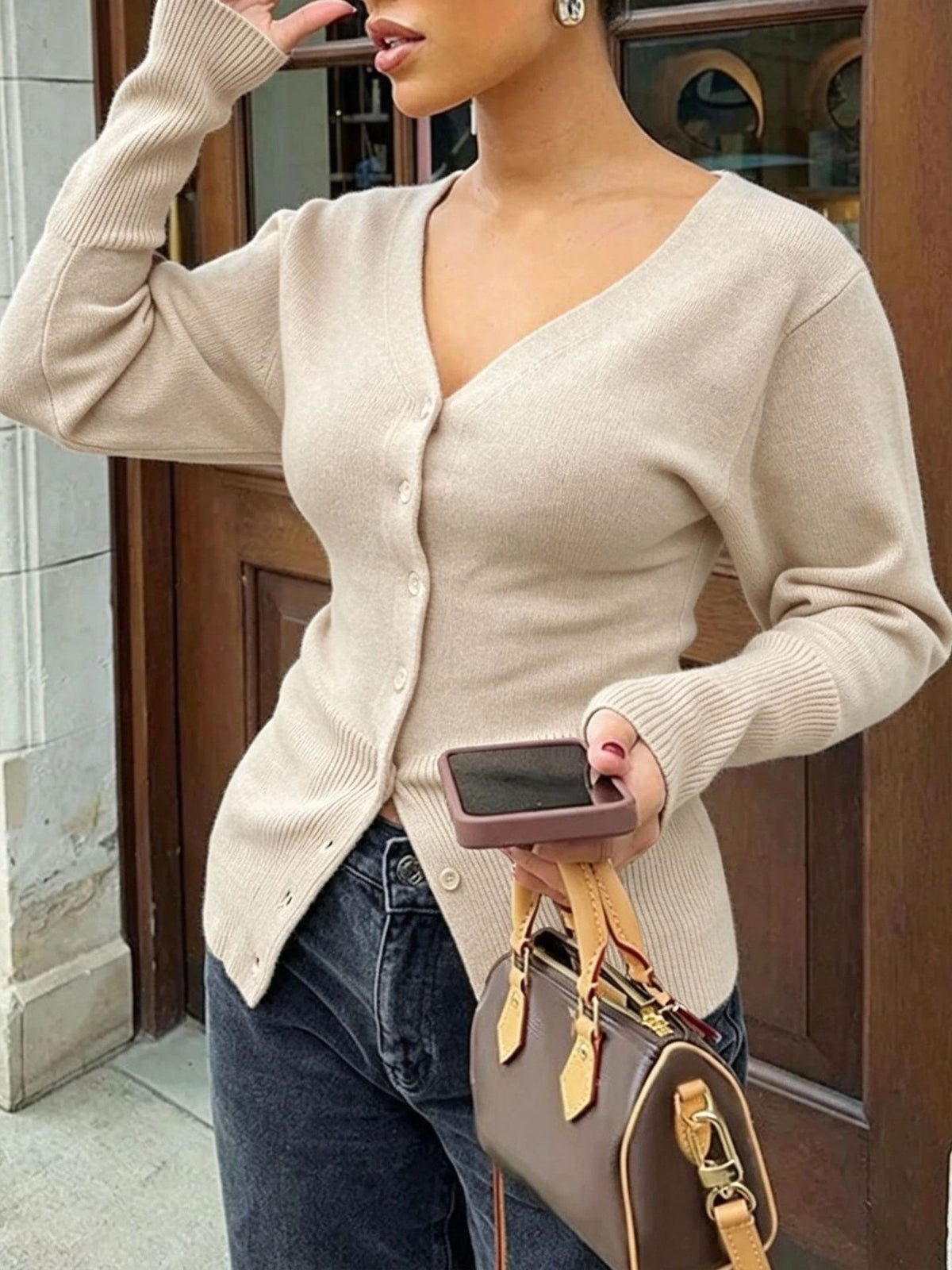 Haut en maille femme col V - Ajuste et doux