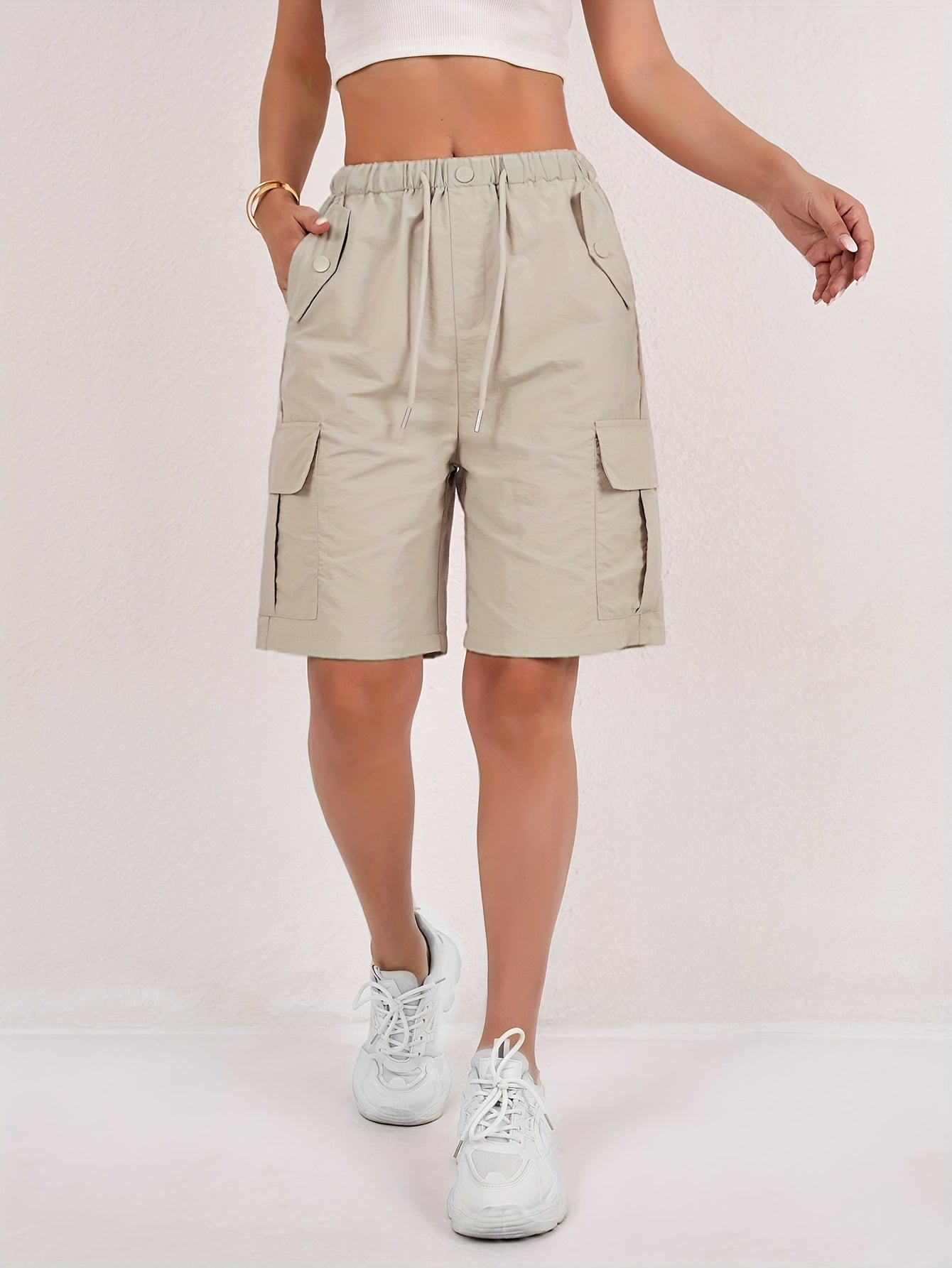 Short cargo Via rose poudré taille élastique femme
