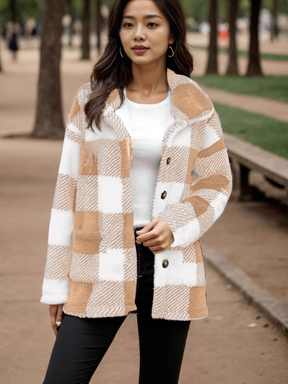 Women's plaid plush coat - Warm and practical