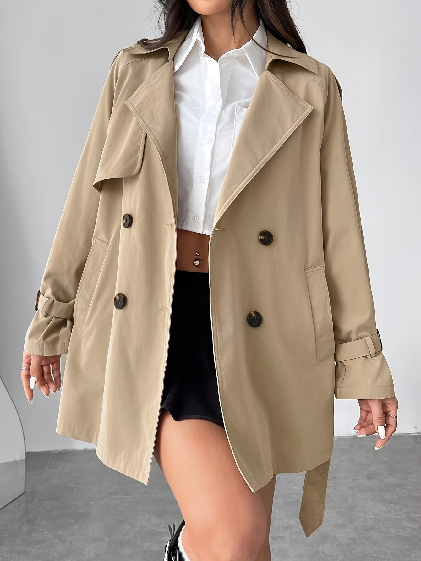 Manteau Trench Femme à Double Boutonnage – Style Classique Élégant