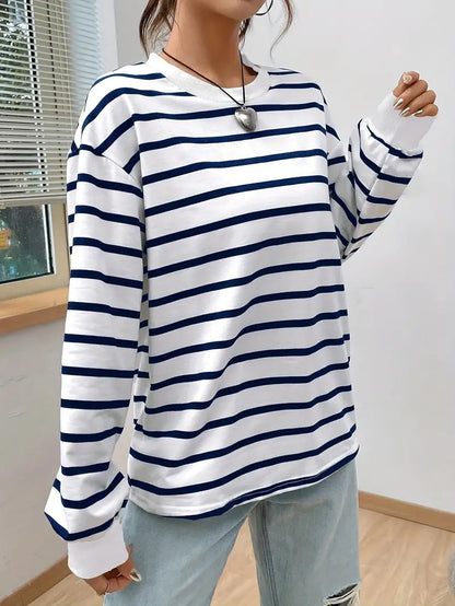 Sweat-shirt décontracté rayé pour femme