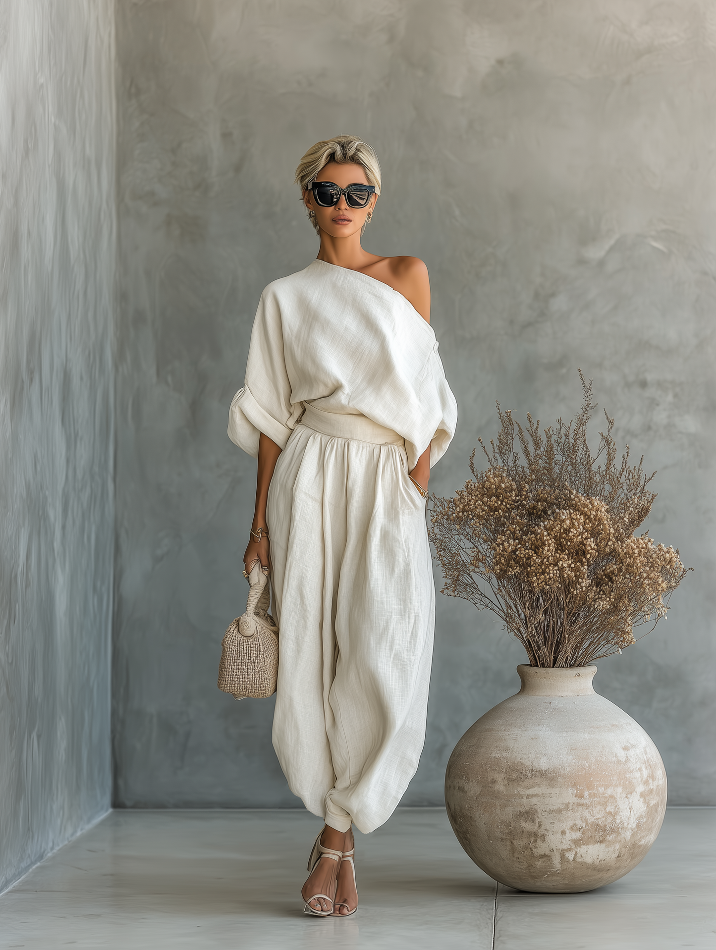 Ensemble femme épaules dénudées et pantalon fuselé – Léger et chic