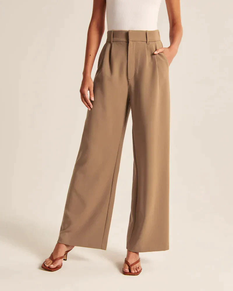 Pantalon Femme Taille Haute à Jambes Larges – Coupe Décontractée et Élégante