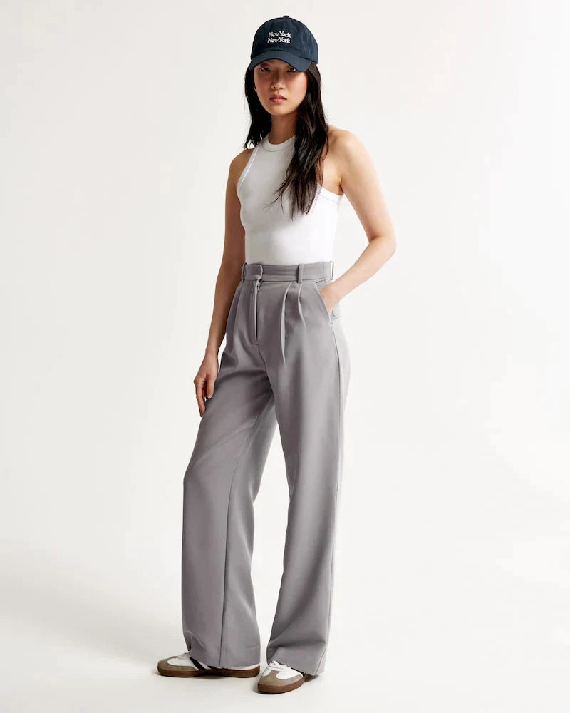 Pantalon Femme Taille Haute à Jambes Larges – Coupe Décontractée et Élégante