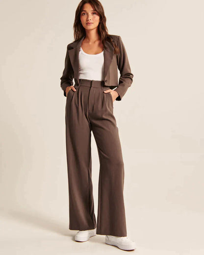 Pantalon Femme Taille Haute à Jambes Larges – Coupe Décontractée et Élégante