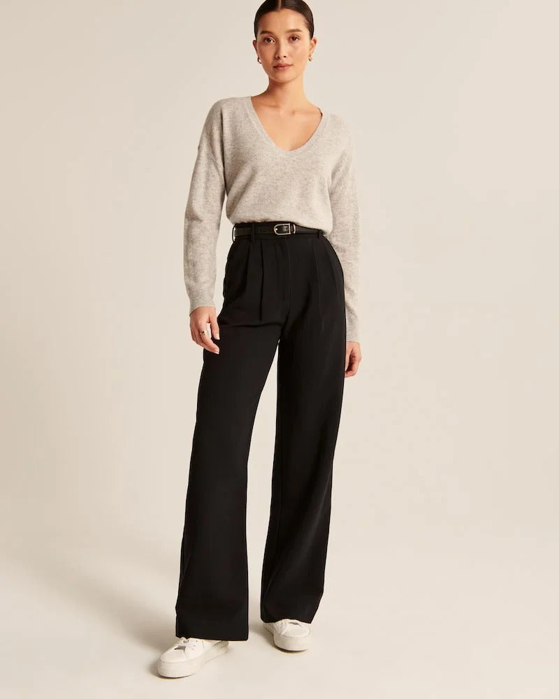 Pantalon Femme Taille Haute à Jambes Larges – Coupe Décontractée et Élégante
